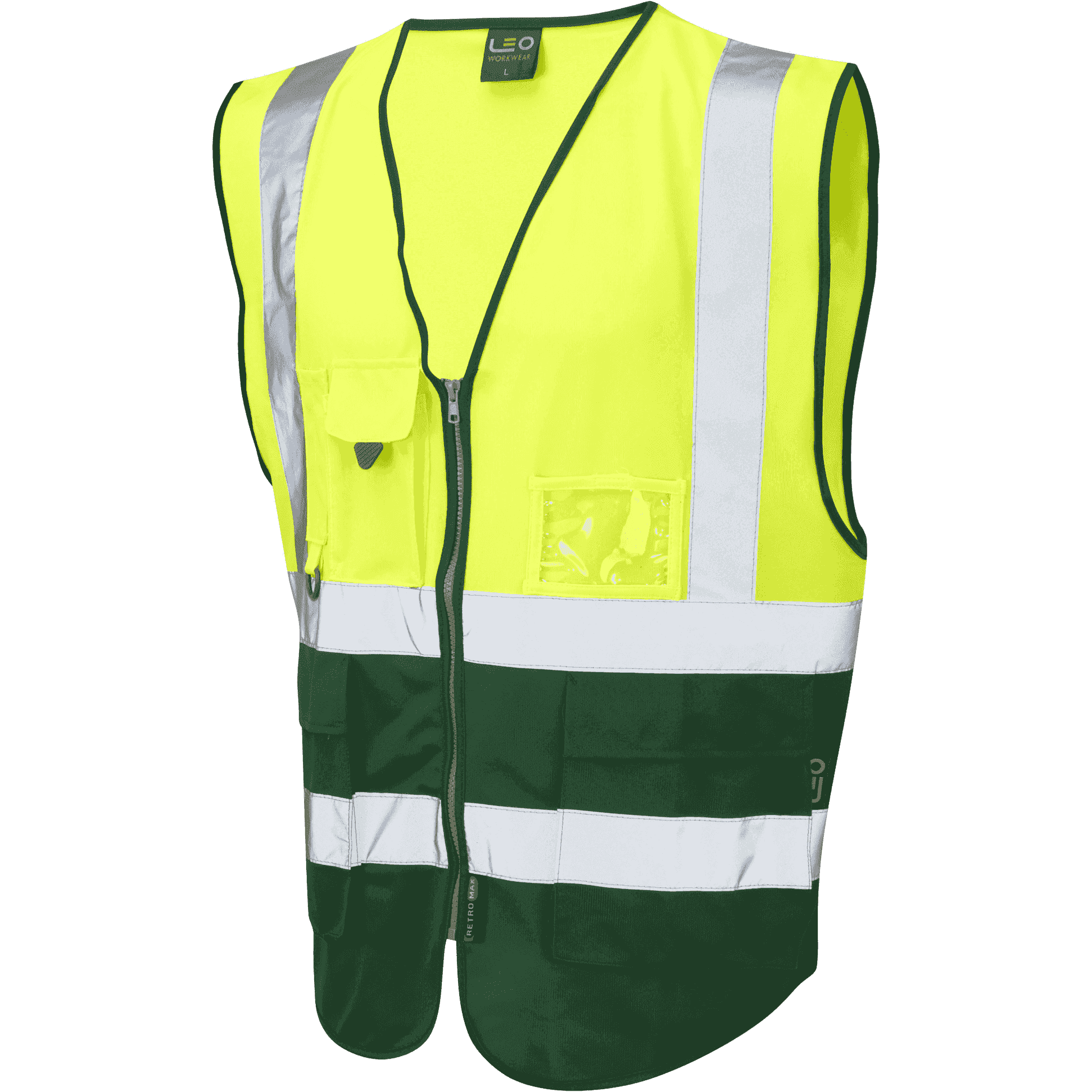 Lynton Superior Hi-Vis Vest Class 1 Leo Workwear Yellow|Bottle Green